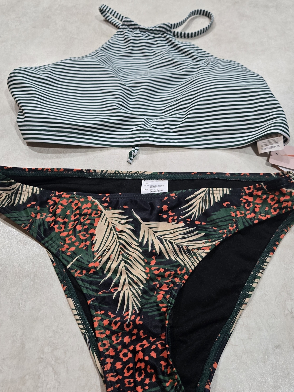 Striped Tankini Top and Tropical Print Bikini Bottoms Womens Size Small NWT